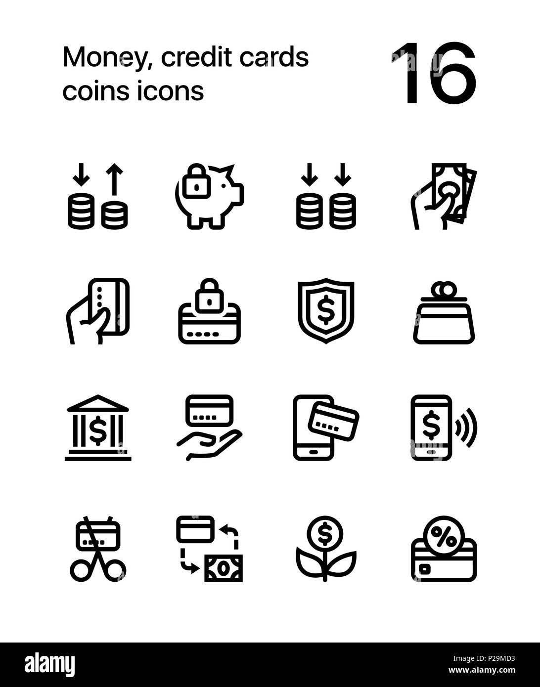 L'argent, cartes de crédit, pièces d'icônes pour le web et les terminaux mobiles pack 3 Illustration de Vecteur