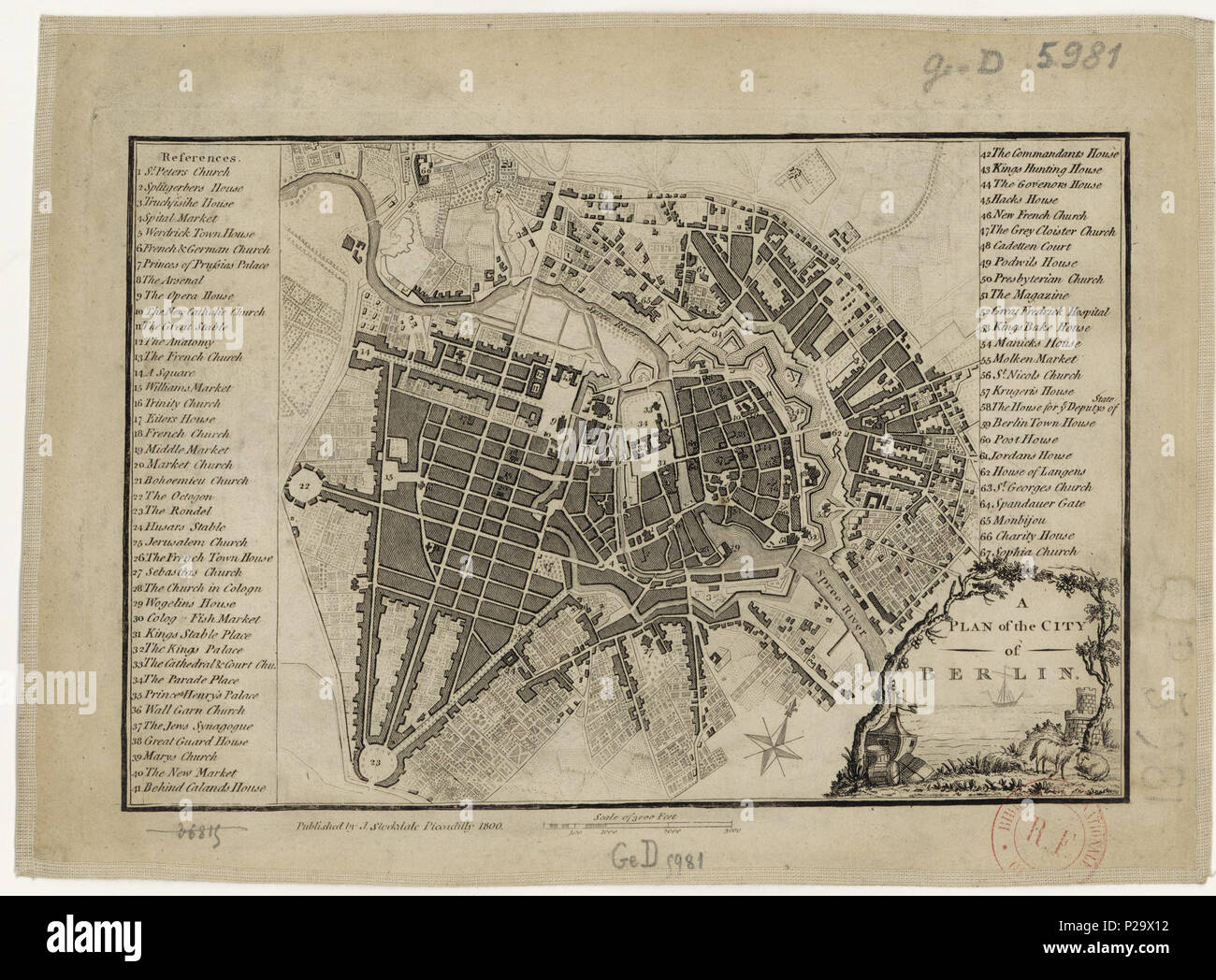 . Un plan de la ville de Berlin Publié par J. Stockdale Format : 25,3 x 18,0 cm (17,6 x 16,7 cm n. d. Maßstab 1 Plan) : : 20300 Orientierung : Nord Kupferstich sw. kol. Erschien zuerst die Karte und wurde 1772 in London dann 1800 nochmals neu aufgelegt. Es handelt sich um eine Kopie verkleinerte des Stadtplans von Schmettau, von dem zweiten Hälfte der des 18. Jahrhunderts noch zahlreiche andere Prière im Ausland erschienen. Plan zeigt der somit, immer noch den Stand des Schmettauschen von 1748 Plans (u.a. noch mit der Bastionierung der Museumsinsel). Als historische Quelle ist daher Plan e Banque D'Images