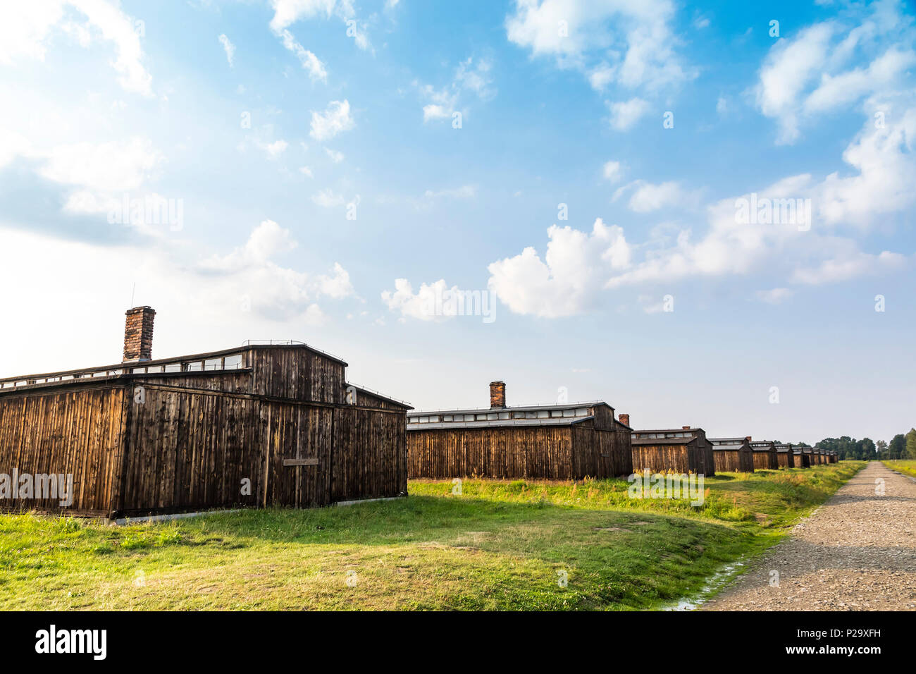 Caserne de l'Auschwitz II-Birkenau, ancien camp de concentration et d'extermination nazis près d'Oswiecim, Pologne ville Banque D'Images