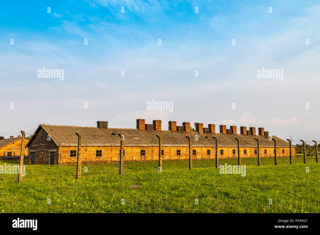 Caserne de l'Auschwitz II-Birkenau, ancien camp de concentration et d'extermination nazis près d'Oswiecim, Pologne ville Banque D'Images