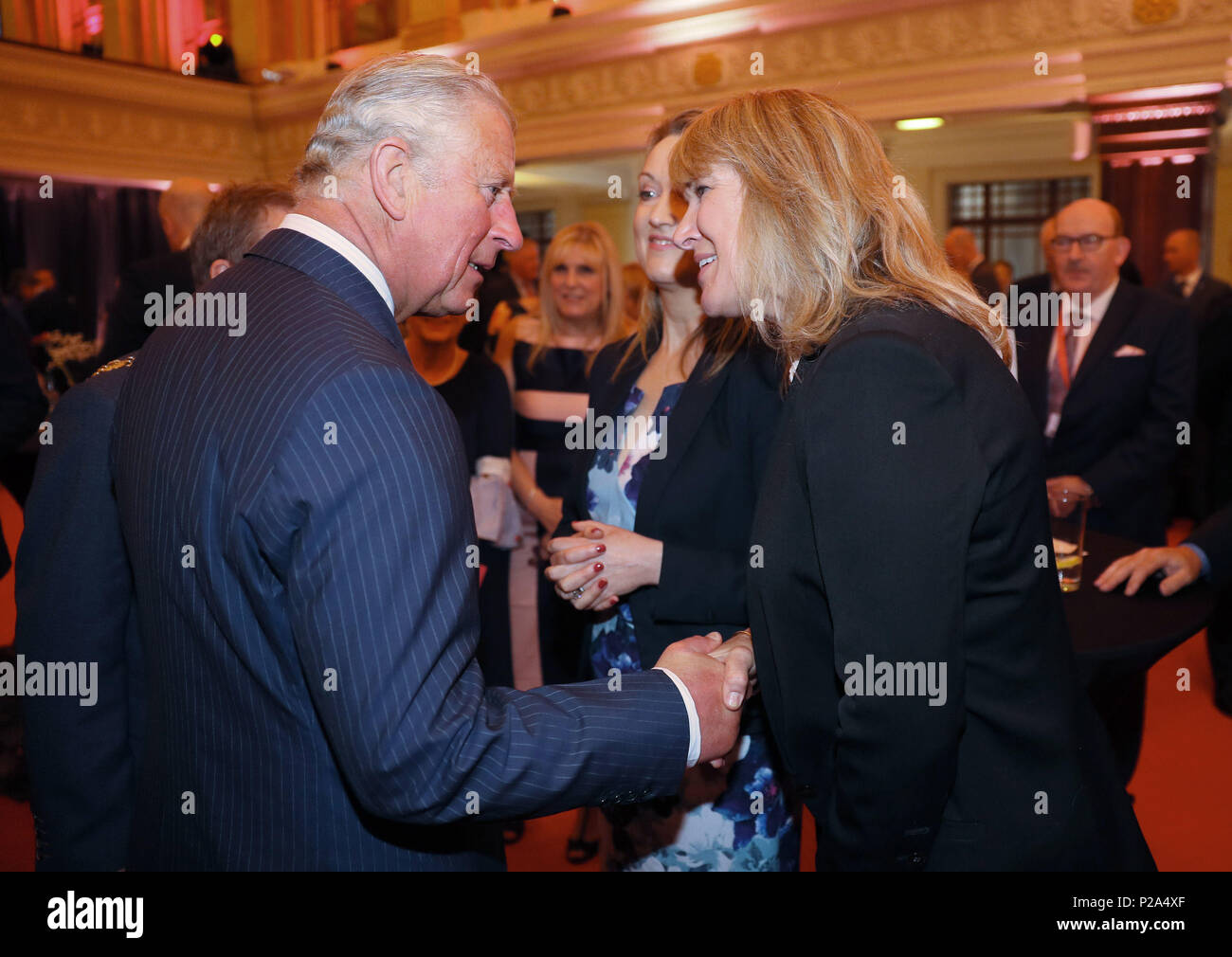 Le Prince de Galles répondre chef irlandais Rachel Allen lors d'une réception officielle à l'hôtel de ville de Liège comme partie de leur tour de la République de l'Irlande. Banque D'Images