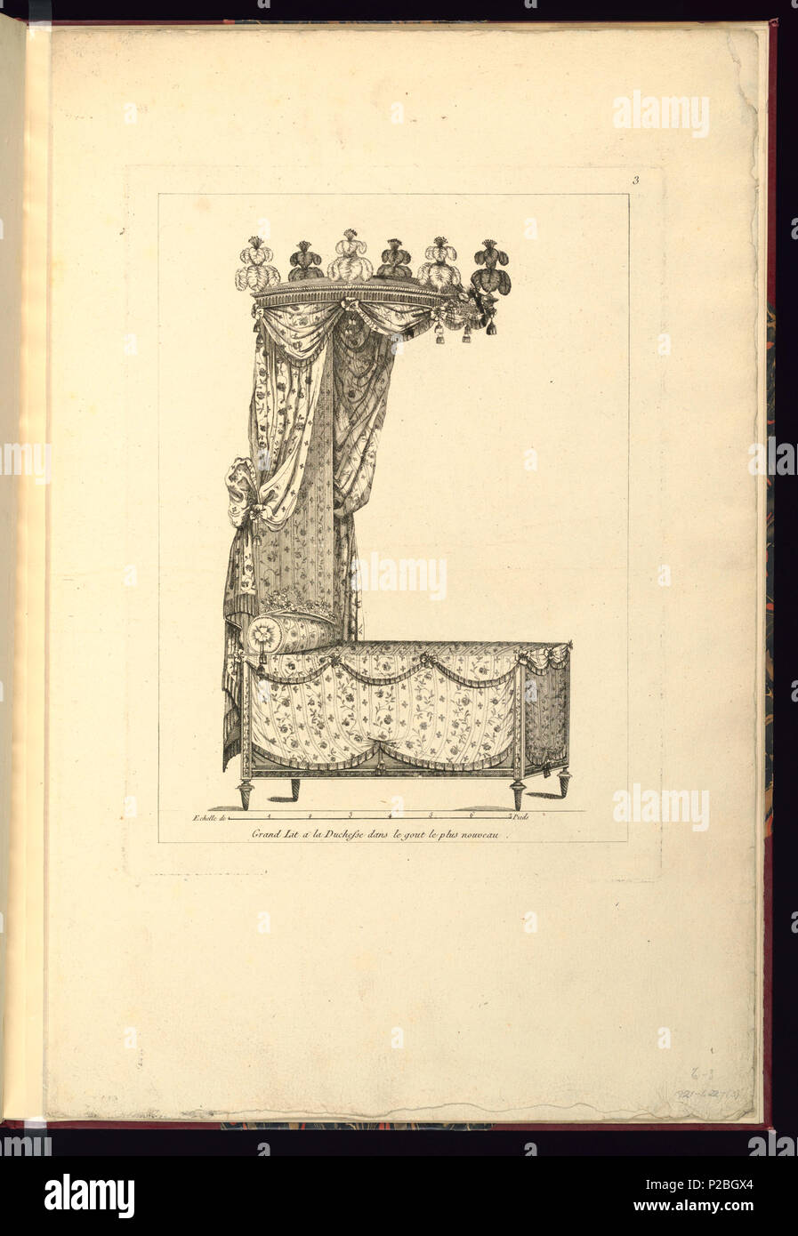 . Anglais : Print (France) . Anglais : Bed design avec double rideaux et cantonnières . avant 1921 (la date d'acquisition) 240 Imprimer (France) 18225877 (CH) Banque D'Images