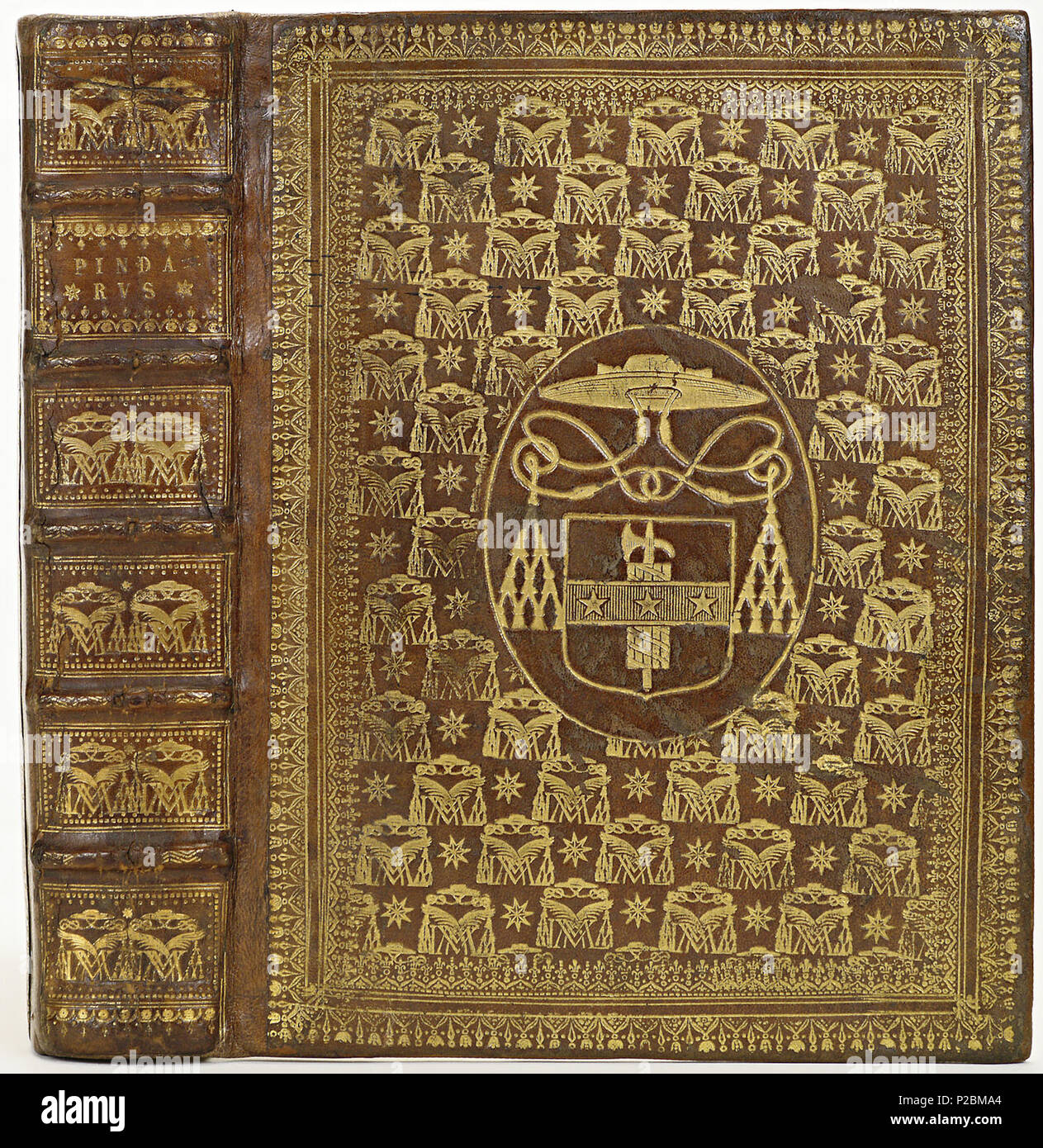 . Band van marokijn bruin . Nederlands : Inhoud : Pindarus. Olympia, Pythia, Isthmia, I. ... Benedictvs repurgavit ... Latine paraphrasi addita ... Salmurii, Ex typis Petri Piededii, 1620. 4d. . 1640-1660 ; 27 Band van marokijn bruin-KONB12-144C18 Banque D'Images