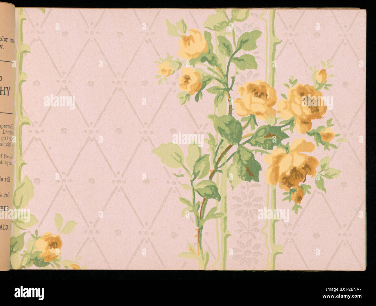 . Anglais : Extrait du livre, le livre papier peint Larkin, n° 4, ca. 1915 . Anglais : Mail commander un échantillon d'adresses qui comprend des modèles pour chaque pièce de la maison. Comprend les motifs floraux, tapisserie, carrelage imitation, textiles, vernies ou sanitaires, imprimés et unis d'avoine, etc. Aucun plafond indiqué. documents indépendants Chaque paroi est illustré avec une bordure et un plafond papier. Photo en noir et blanc des représentations de sélectionnez Fond d'combinaisons. Les prix varient de .14-.50 cents par rouleau double. . Vers 1915, le livre de l'échantillon 283 Larkin livre papier peint, n° 4, ca. (1915 CH 18476109-9) Banque D'Images