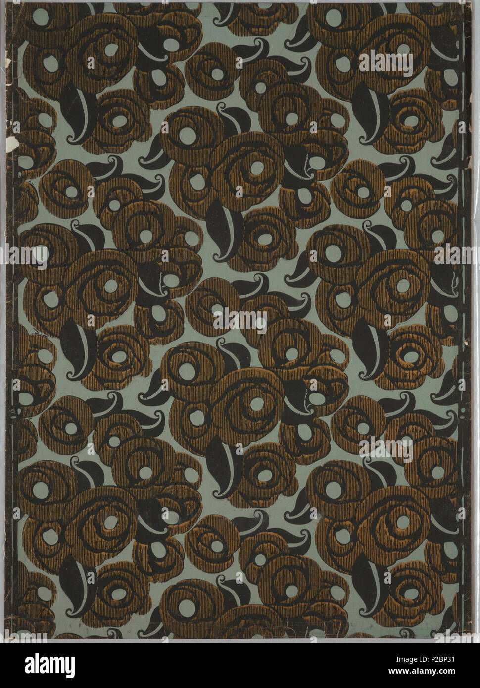 . Anglais : flanc (France), 1920 . Anglais : Imprimé en style art déco de décoration pour Nancy McClelland de New York City. Une rose stylisée et lames, à l'imitation d'un textile. Des pétales de rose sont noir et or strie noir avec feuilles. Imprimé en noir et or sur fond bleu. . 1920289 flanc (France), 1920 (CH) 18574875 Banque D'Images