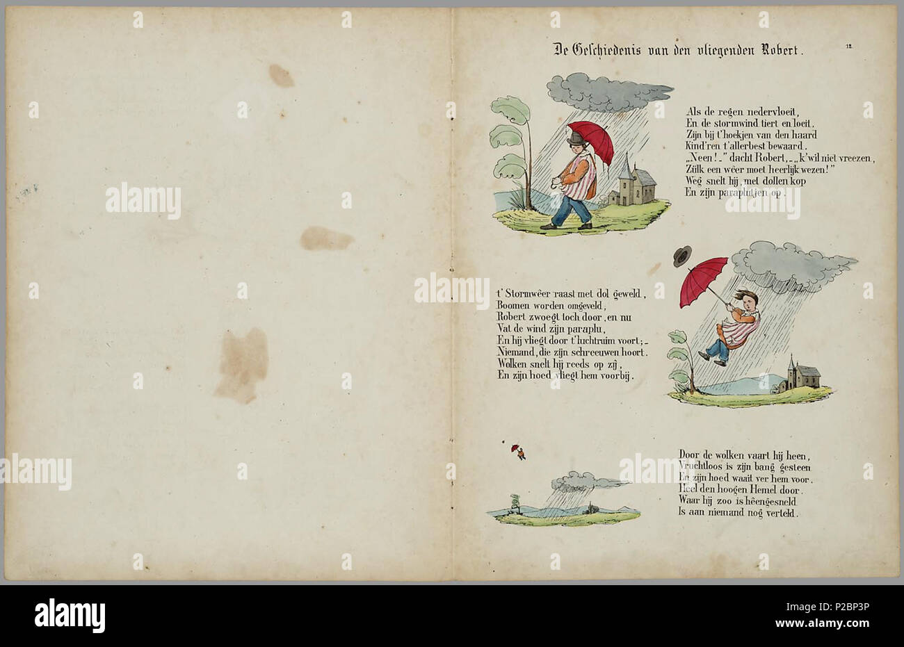 . Een nieuw aardig prentenboek : als vervolg op het beroemde kinderwerk 'Der Struwwelpeter' / voor Nederlandsche jongens en meisjes bewerkt W.P. porte Razoux. 20 bl : handgekl. lith // De keerzijde der bladen est onbedrukt // Datering in verdere gegevens : Theo Gielen dans 'Tot volle waschdom', p. 151-164 // Brinkman vermeldt (op een herdruk Razoux) en 1851, dans le panier. F : 1,25 // Bevat : De Geschiedenis van den muurbekladder ijsselijke ; De Geschiedenis van den smasher ; De Geschiedenis van den snoeper ; De Geschiedenis van Hans-Kijk-dans-de-lucht ; De Geschiedenis van den vliegenden ; Robert De gesch Banque D'Images