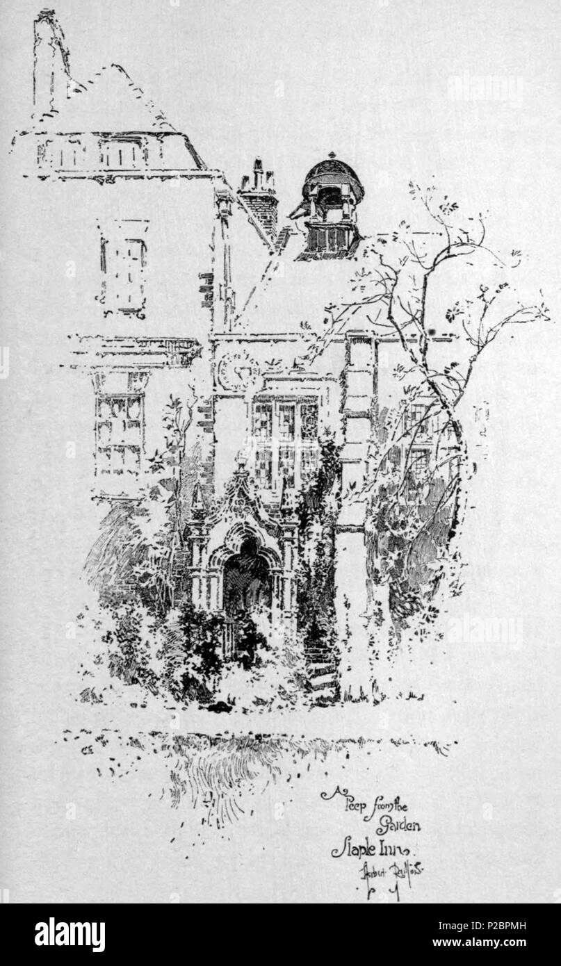 . Anglais : Herbert Railton's illustration d'une vue du jardin de Staple Inn . circa 1895. Herbert Railton (1857-1910)[1] 146 Herbert Railton - le jardin, Staple Inn Banque D'Images