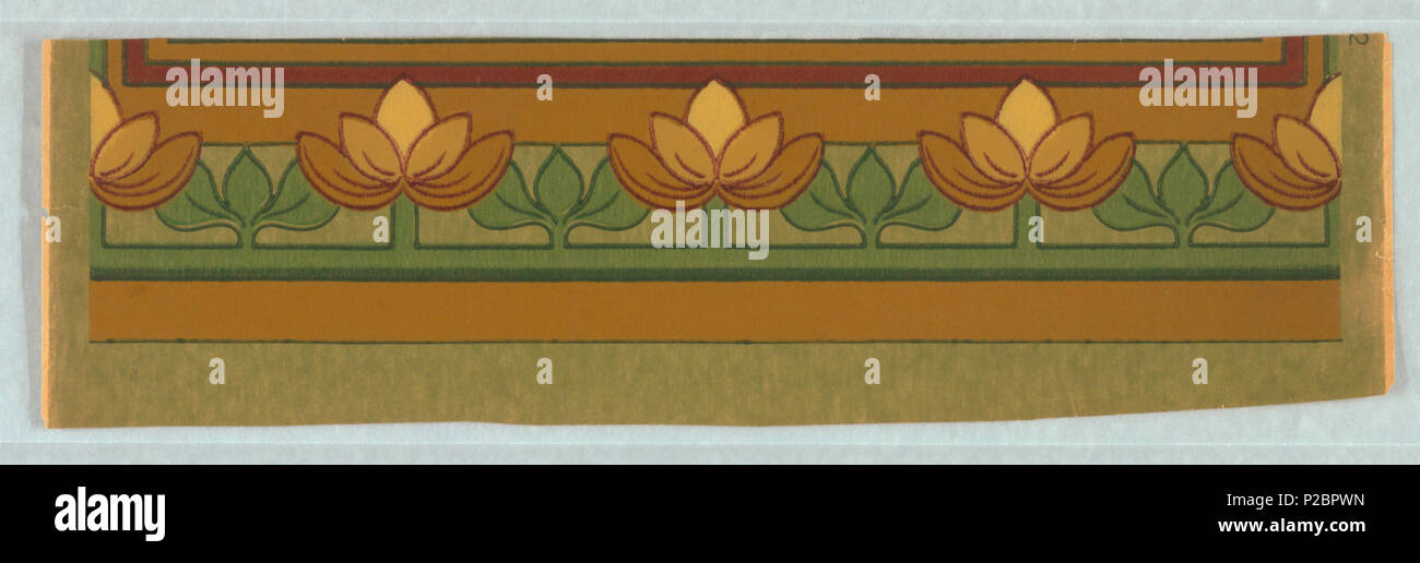 . Anglais : paroi et Frieze (USA), ca. 1900 . English : a) avec du papier vert floral stylisé bande très espacées ; b) - frise correspondant 'crown' . vers 1900 292 et les frises de paroi latérale (USA), ca. (1900 CH 18484261-2) Banque D'Images
