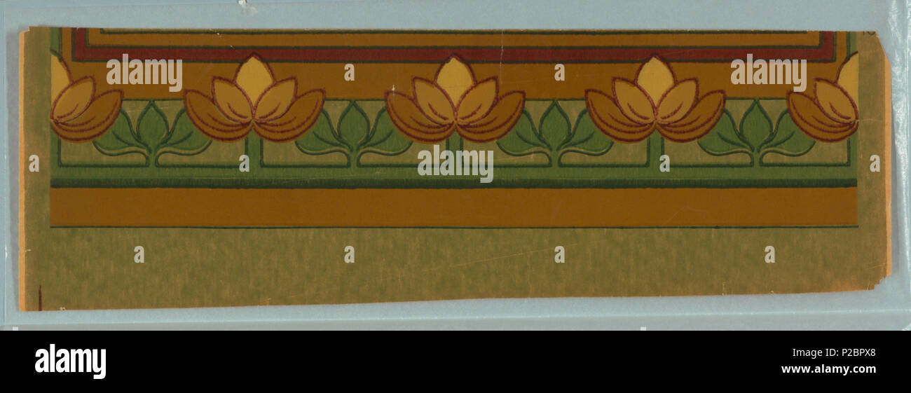 . Anglais : paroi et Frieze (USA), ca. 1900 . English : a) avec du papier vert floral stylisé bande très espacées ; b) - frise correspondant 'crown' . vers 1900 292 et les frises de paroi latérale (USA), ca. (1900 CH 18484261-3) Banque D'Images