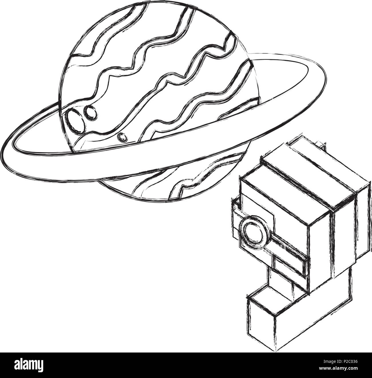 À l'aide de lunettes vr garçon regarder planète 3d Illustration de Vecteur