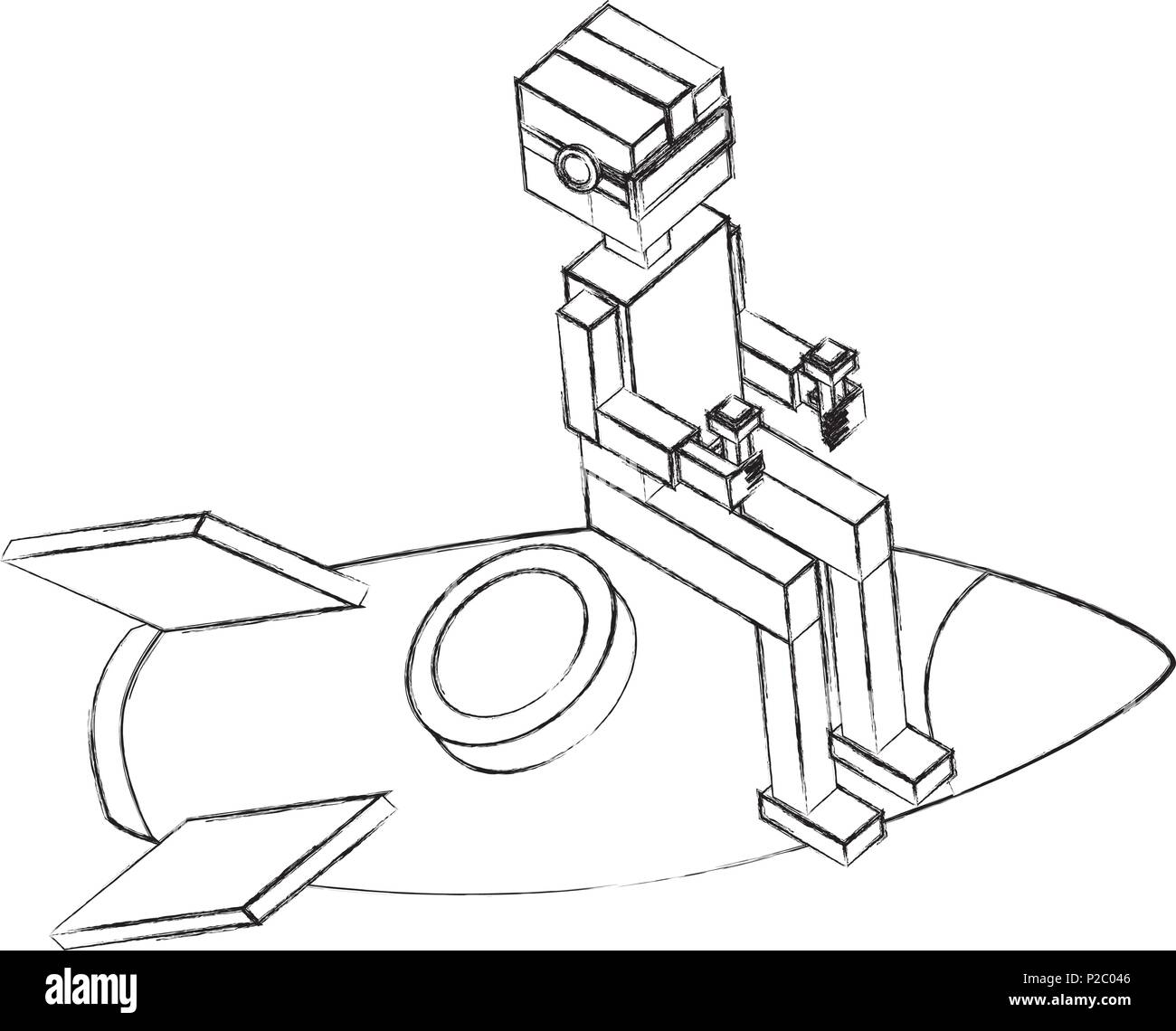 À l'aide de lunettes vr garçon assis sur fusée 3d Illustration de Vecteur