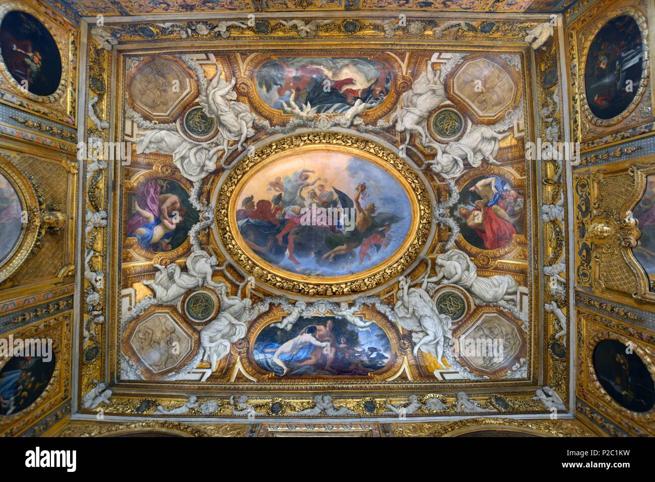 France, Paris, l'île Saint Louis, l'hôtel de Lauzun, le plafond de la chambre de Vénus Banque D'Images