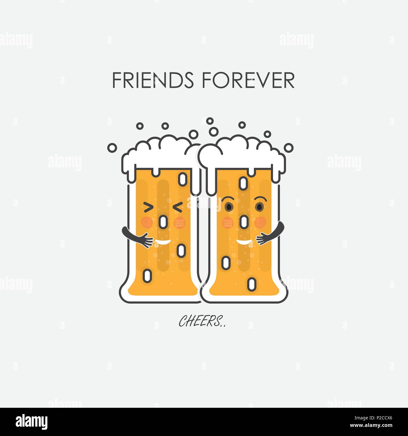 Bu de la bière Verres caractère.Friends forever fête et week-end heureux concept.Partie célébration dans l'Pub.Bu bière potable personne sur blanc ba Illustration de Vecteur