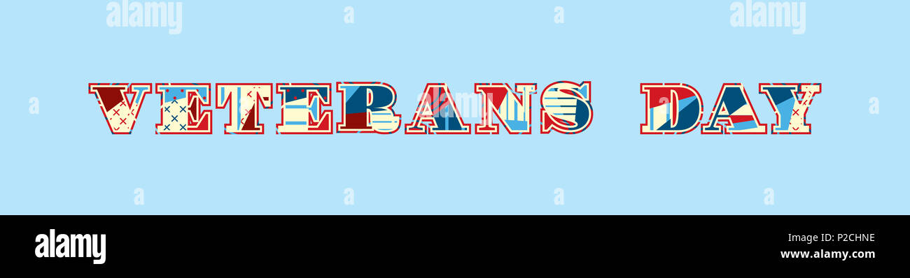 La JOURNÉE DES ANCIENS COMBATTANTS de mots écrits en concept abstrait coloré de la typographie. Banque D'Images