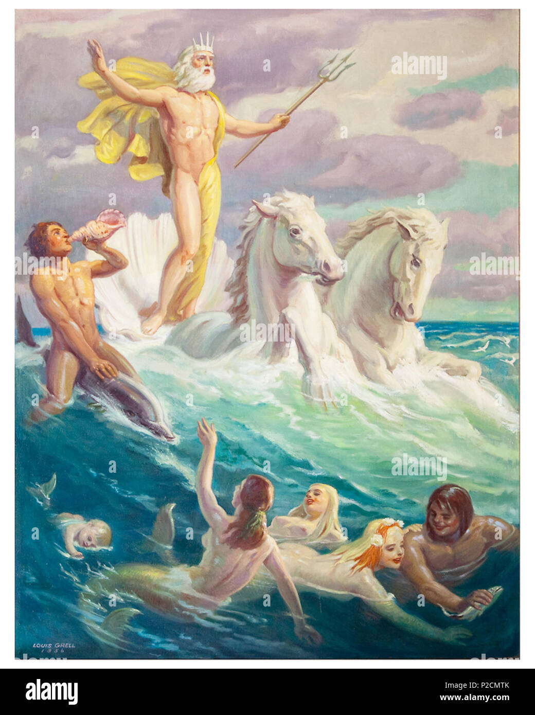. Anglais : reproduction photo, huile sur toile de Neptune par Louis Grell 1956 photo 2012 ., artwork 1956. Louis Grell 36 Neptune à l'huile chevaux par Louis Grell Banque D'Images