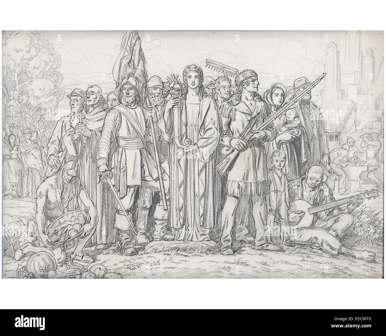 . French : photo reproduction de sketch siècle de progrès par Louis Grell . 1932. Louis Grell 12 siècle de progrès sketch par Louis Grell Banque D'Images