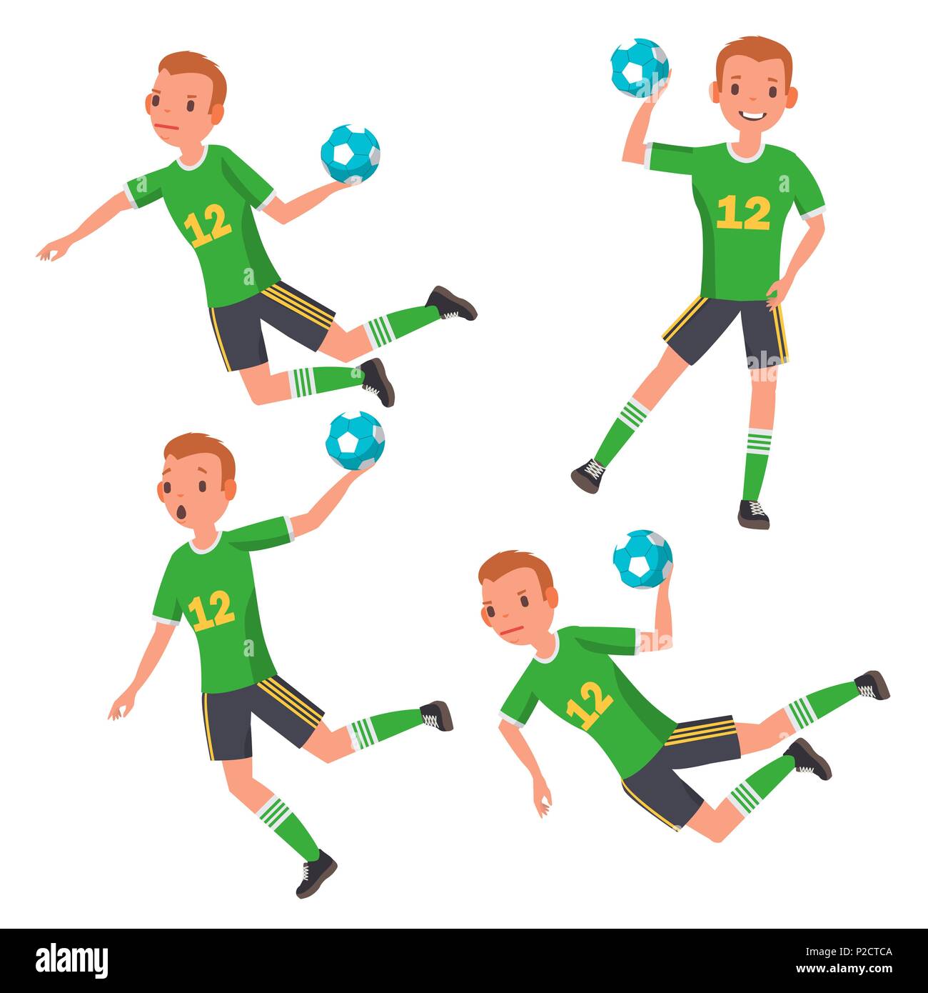 Joueur de handball homme vecteur. Match de la concurrence. Courir, sauter.  Télévision Personnage isolé Illustration Image Vectorielle Stock - Alamy