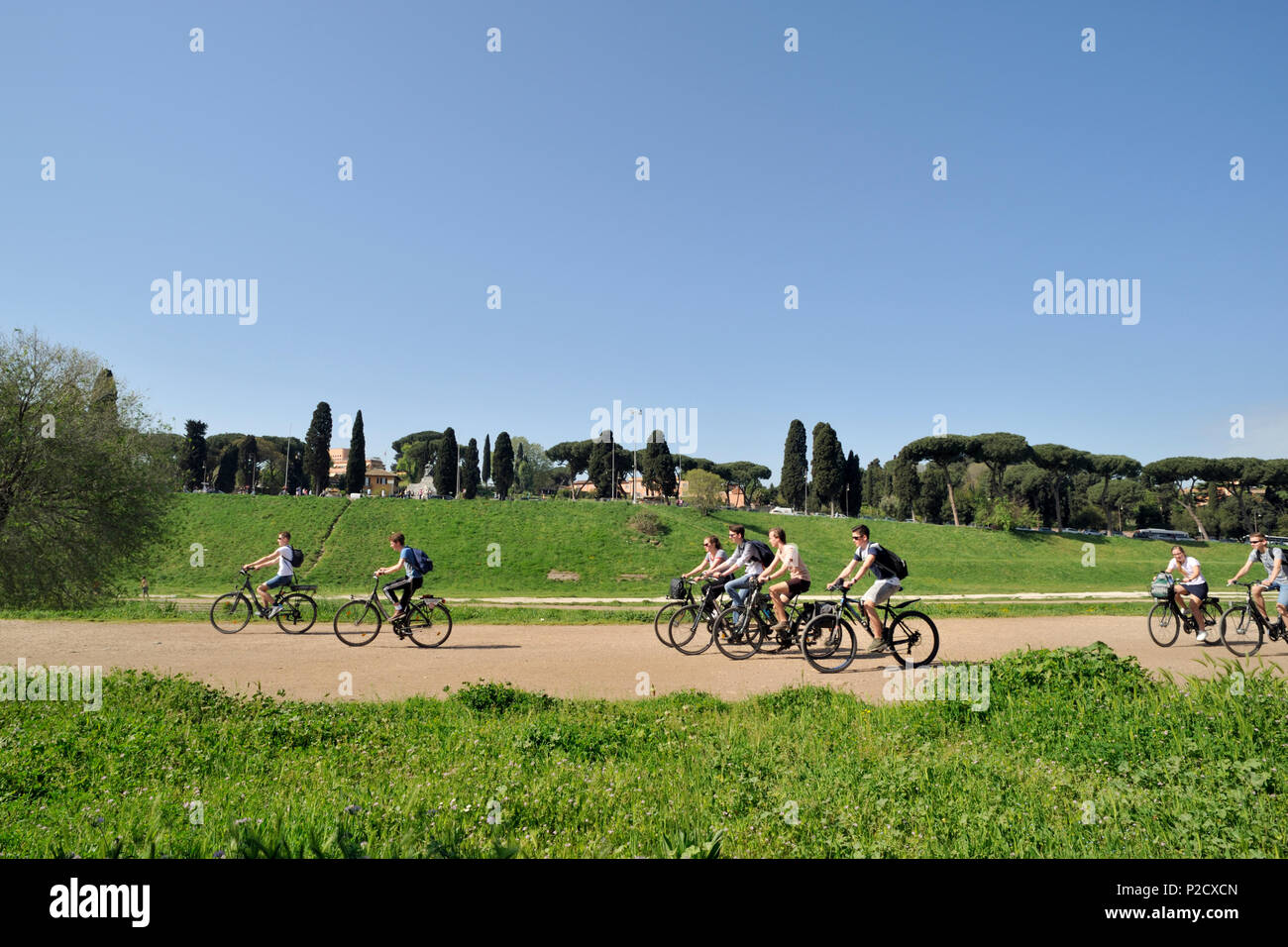 Italie, Rome, le Circus Maximus, randonnée à vélo Banque D'Images