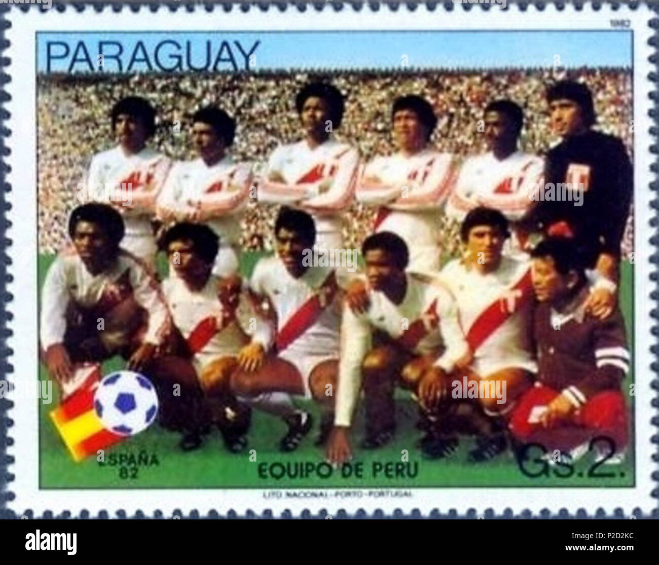 . Deutsch : aus Safe Paraguay zur Fußball-Weltmeisterschaft 1982 in Spanien : Mannschaft aus Pérou English : Cachet du Paraguay de la Coupe du Monde de Football 1982 en Espagne : Équipe du Pérou . 1982. Chargé par R-F-AL (discuter | Contributions | Gallery) (Allemand ) 11982-paraguay-wm-Espagne-1-Pérou Banque D'Images