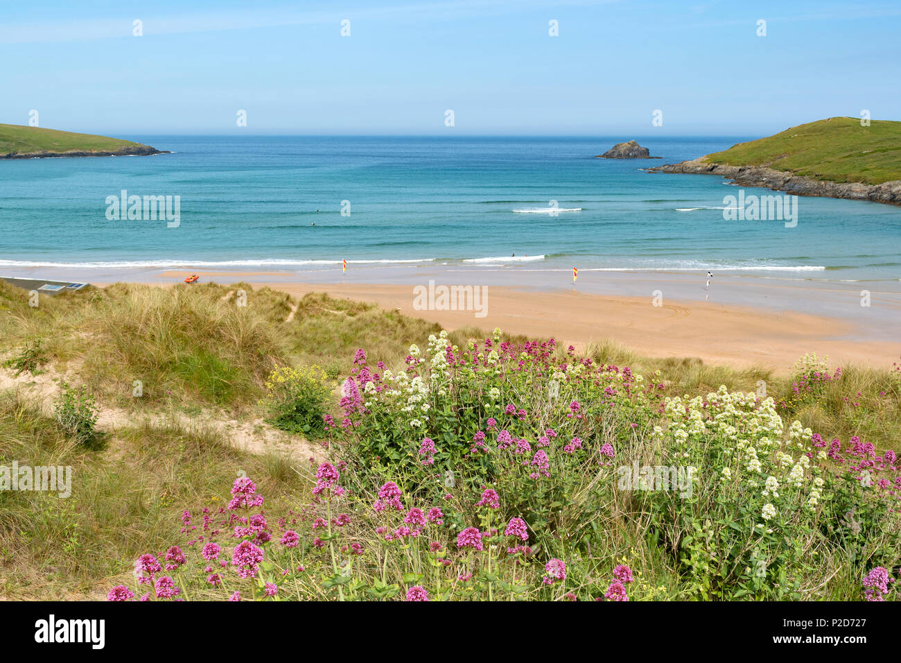 Été à plage de Crantock près de Newquay en Cornouailles, Angleterre, Grande-Bretagne, Royaume-Uni, Banque D'Images