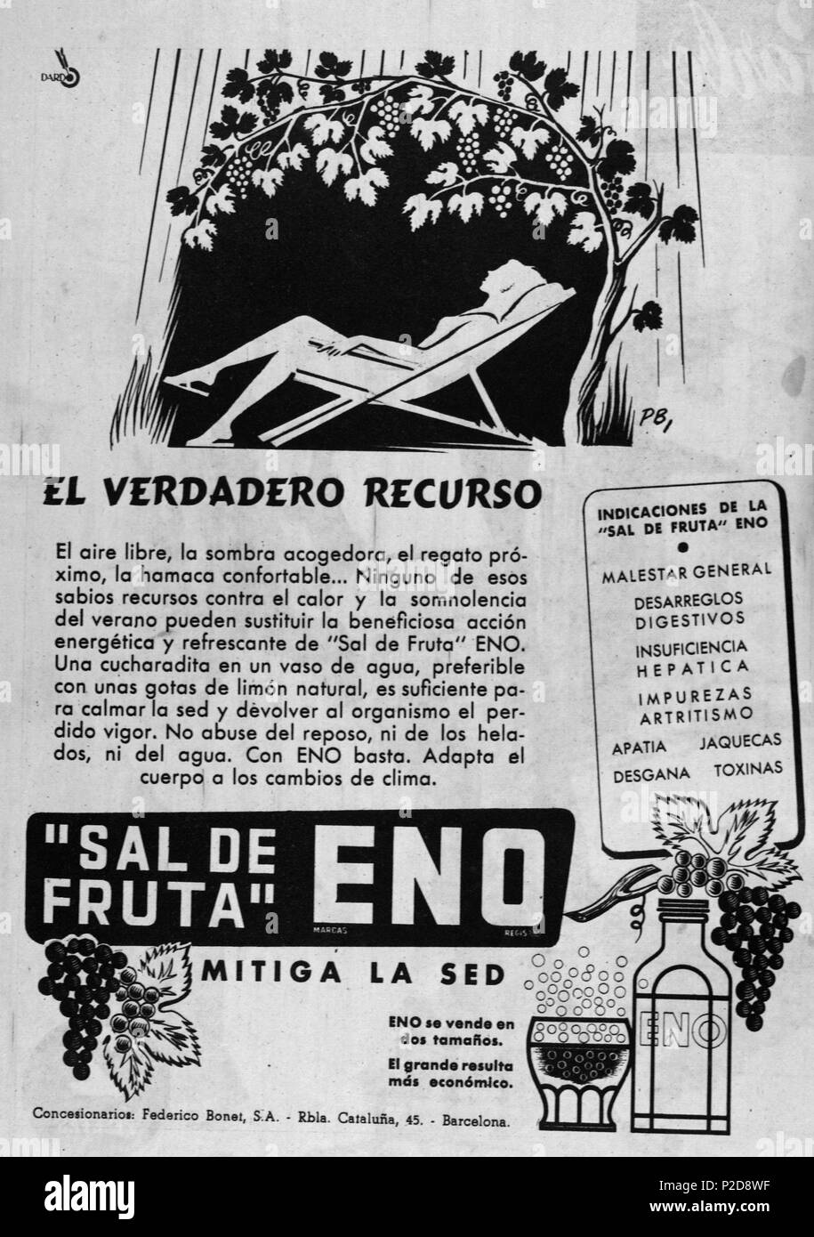 Anuncio prensa 'Sal de fruta Eno'. Años 50. Banque D'Images