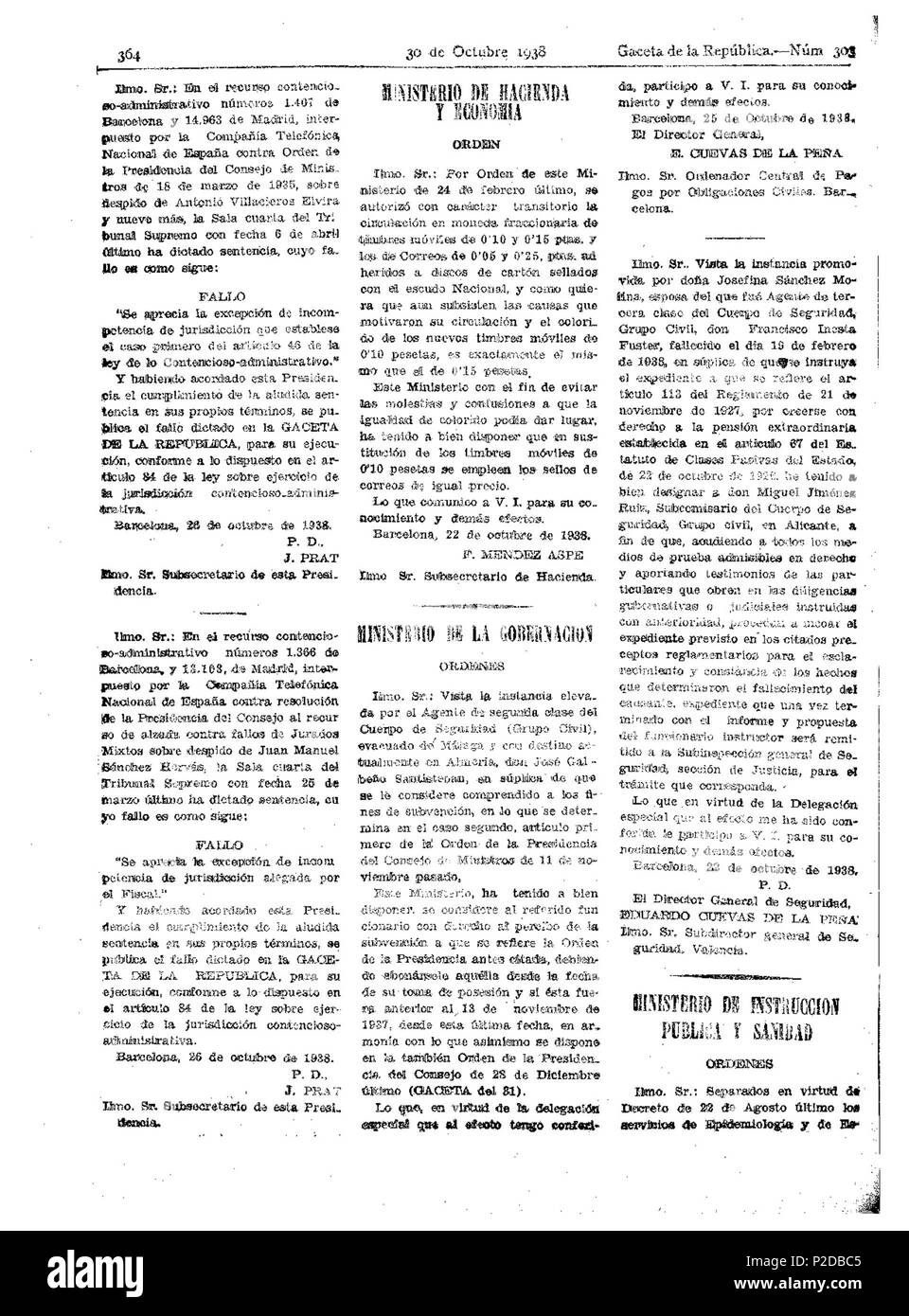 21 Gaceta de la República (Madrid) (303) 364. 30 oct. 1938 Banque D'Images