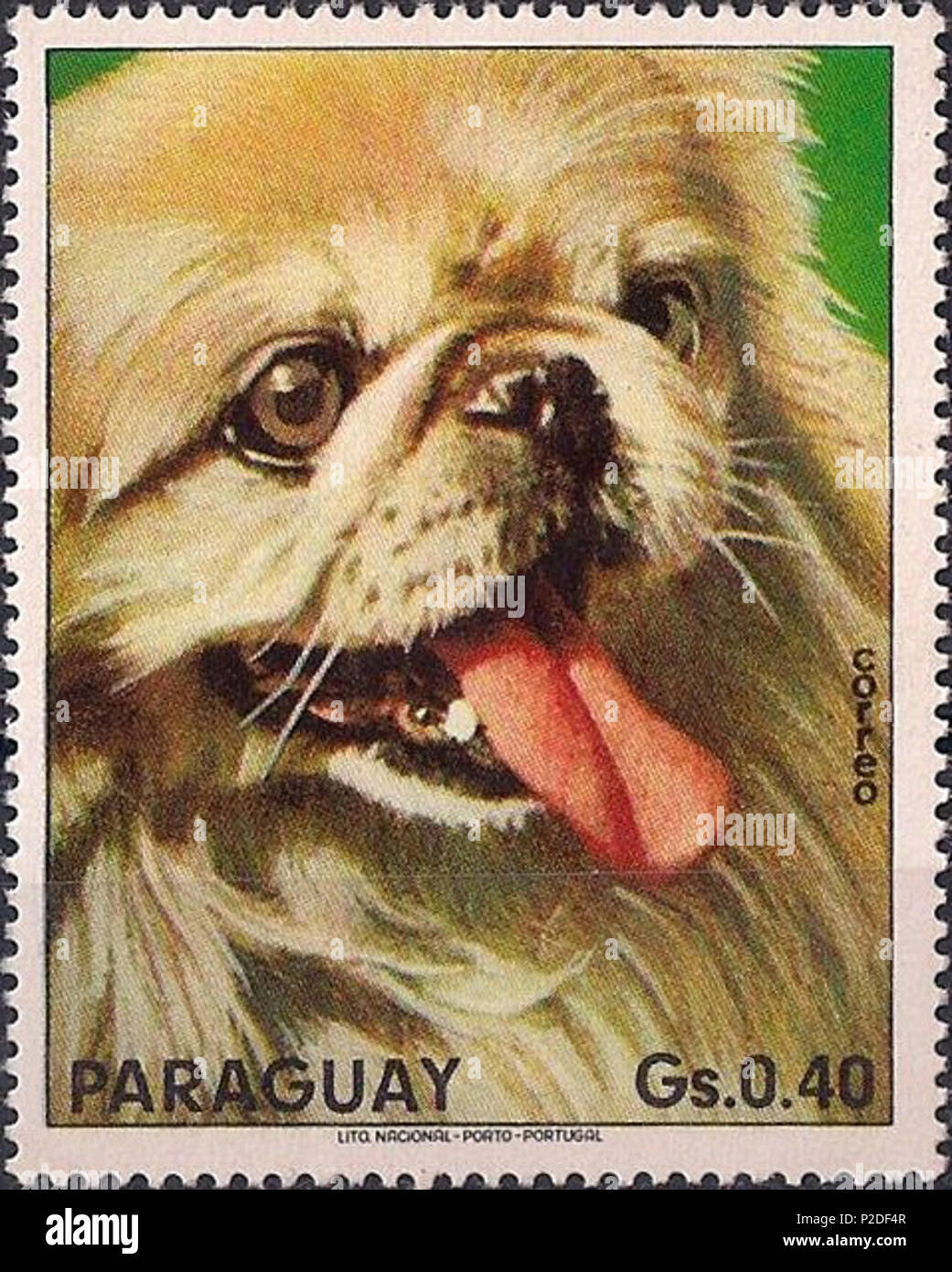 .  ? ? ? ? ? ? ? ? ? ? ? ? ? ? . 7 juin 1975. Cachet de Paraguai 40 Pekinese-Canis-lupus-familiaris Banque D'Images