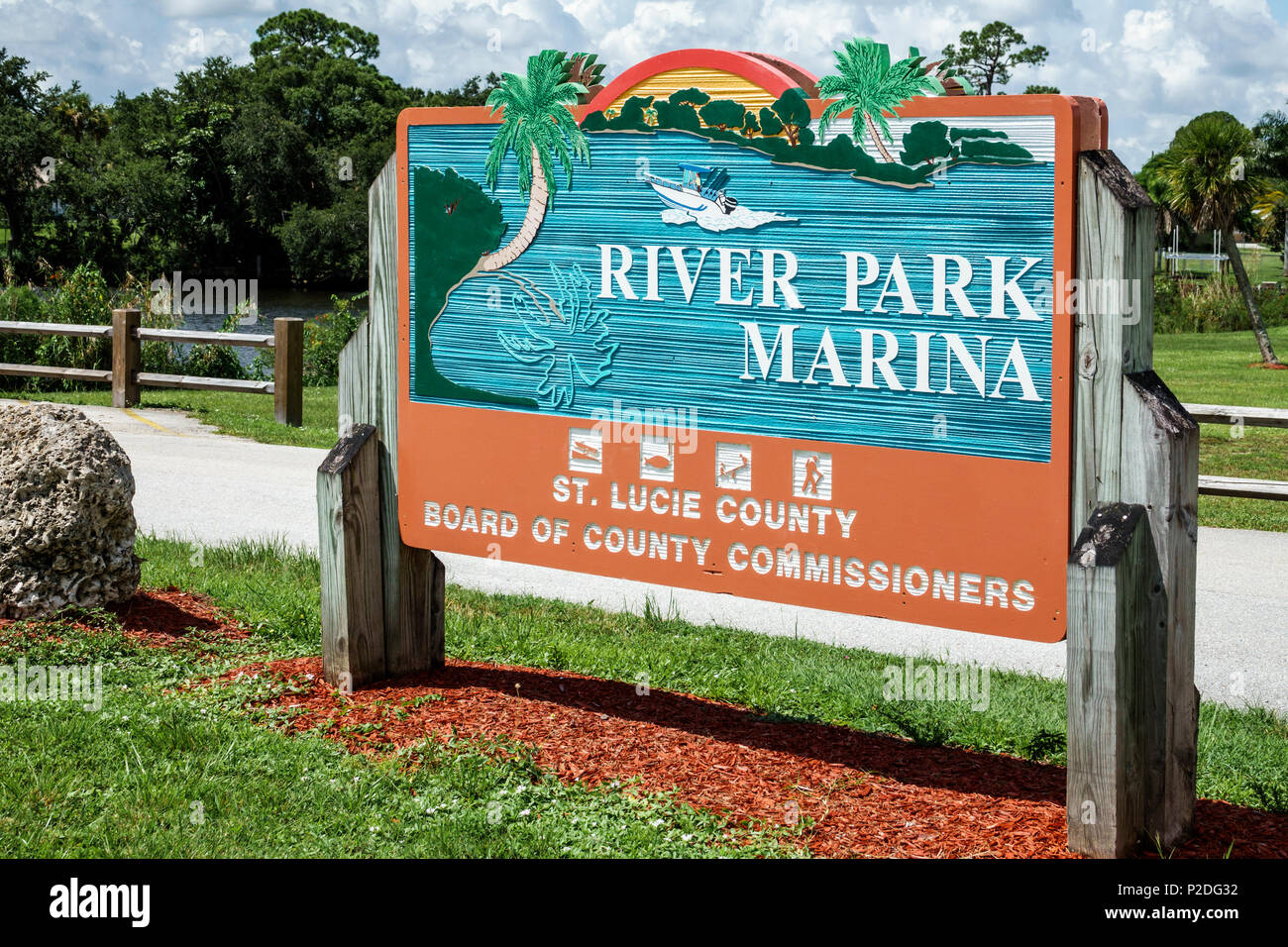 Florida Port Saint St. Lucie,River Park Marina,County Park,panneau,entrée,FL170730079 Banque D'Images