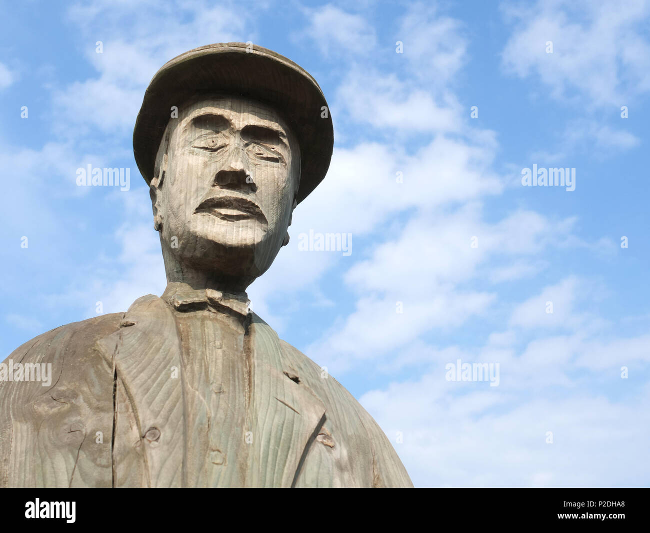 Détail d'une statue de golfeur, Ben Sayers à North Berwick, East Lothian, Ecosse, Royaume-Uni. Banque D'Images