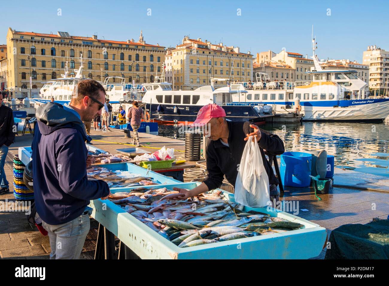 France, Bouches du Rhône, Marseille, Vieux Port, le marché aux poissons Banque D'Images