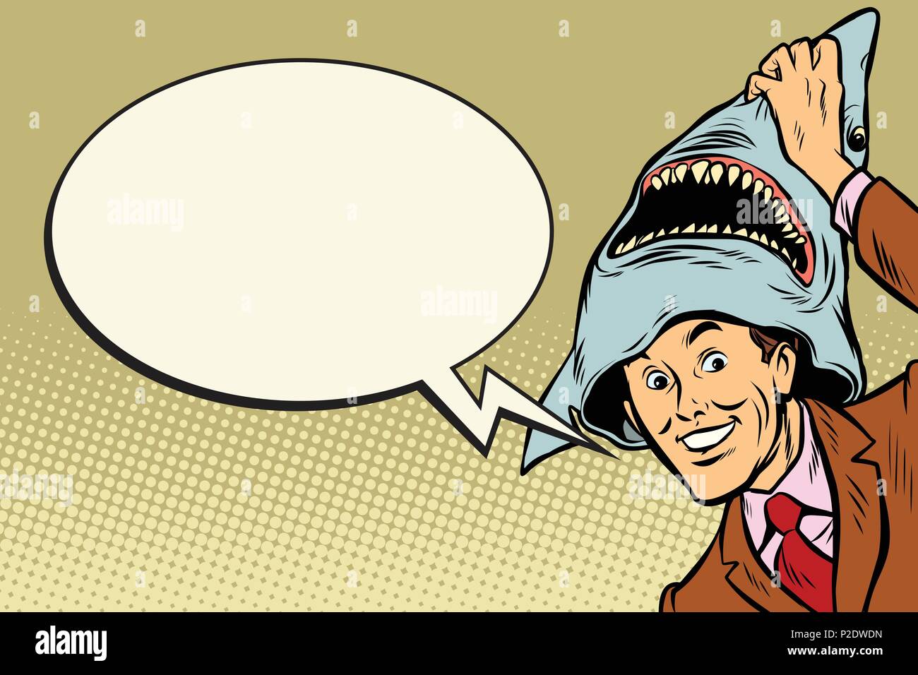 L'homme joyeux carnaval, costume de requin. Comic cartoon retro pop art dessin illustration vectorielle Illustration de Vecteur