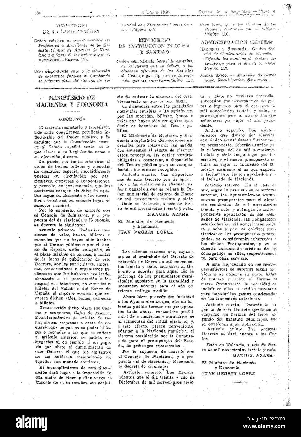 21 Gaceta de la República (Madrid) (8) 108. 8 L'ene. 1938 Banque D'Images