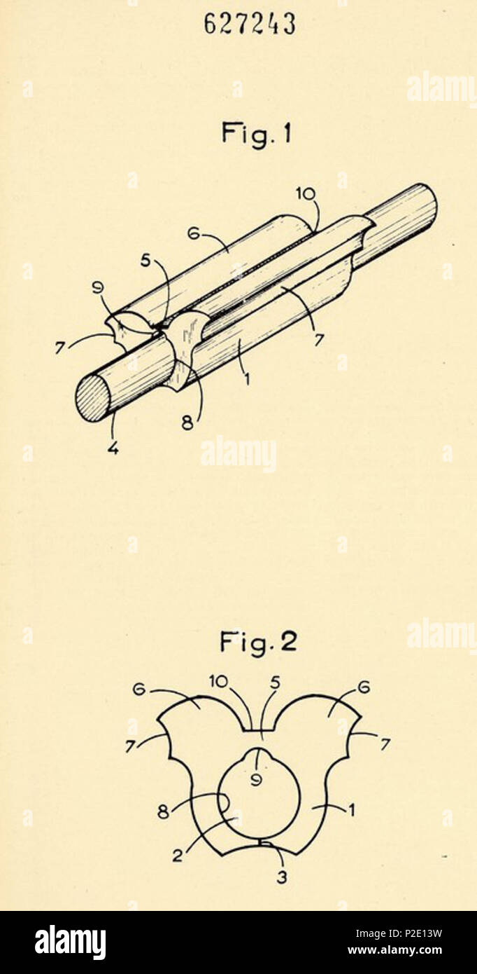 . Italiano : Perma sa, brevetto di un manicotto par riscaldante bigodini, Parigi 1961 . Italiano : Disegno per il Brevetto per invenzione industriale n. 627243, classe A 45 D, della società Perma sa per un riscaldante manicotto par bigodini, Parigi. Francia : di domanda di brevetto, n. 30 dicembre 1959 814508 del. Data di deposito : 5 marzo 1960. Data di concessione : 28 ottobre 1961 (comme Genova, Ufficio Provinciale Industria, Commercio e Artigianato di Genova, Fondo Brevetti) . 28 ott. 196141 Perma sa, brevetto di un manicotto par riscaldante bigodini, Parigi 1961 - san SAN dl IMG-00002953 Banque D'Images