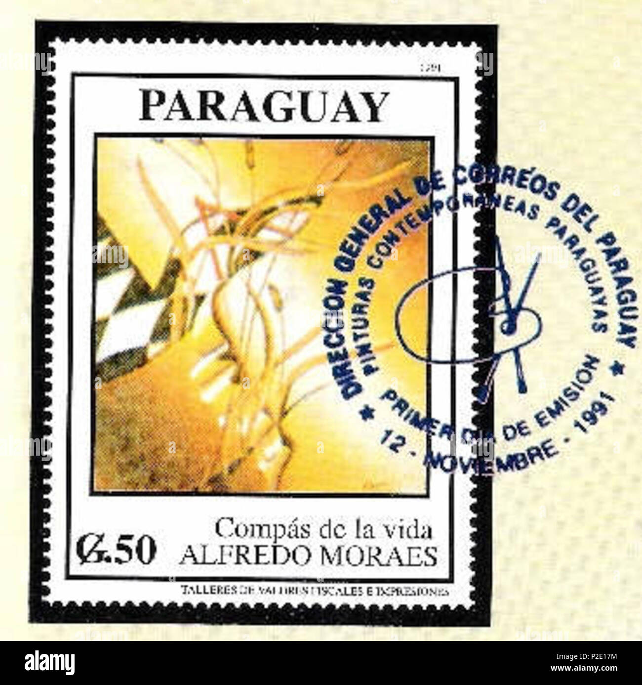 . Español : postal Sello del cuadro del Pintor ALFREDO MORAES . Le 12 novembre 1991. 42 Postalalfredomoraes Produccionesom Banque D'Images