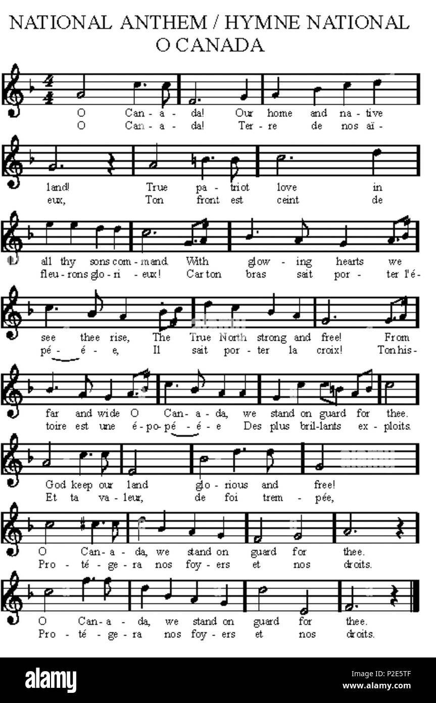 37 O Canada sheet music Banque D'Images