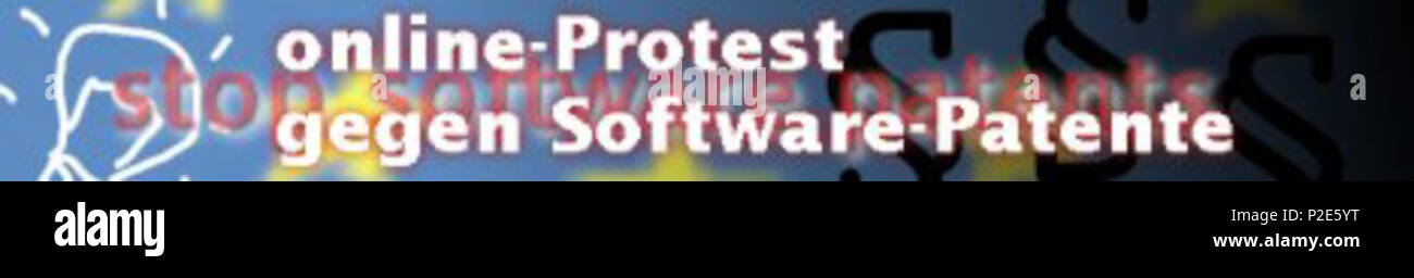 . Arrêter les brevets logiciels de protestation en ligne dans l'UE (2005) organisée par la FFII. Variante allemande de la bannière. 2005-03-09. Anja Gerwinski 38 de protestation en ligne Banque D'Images