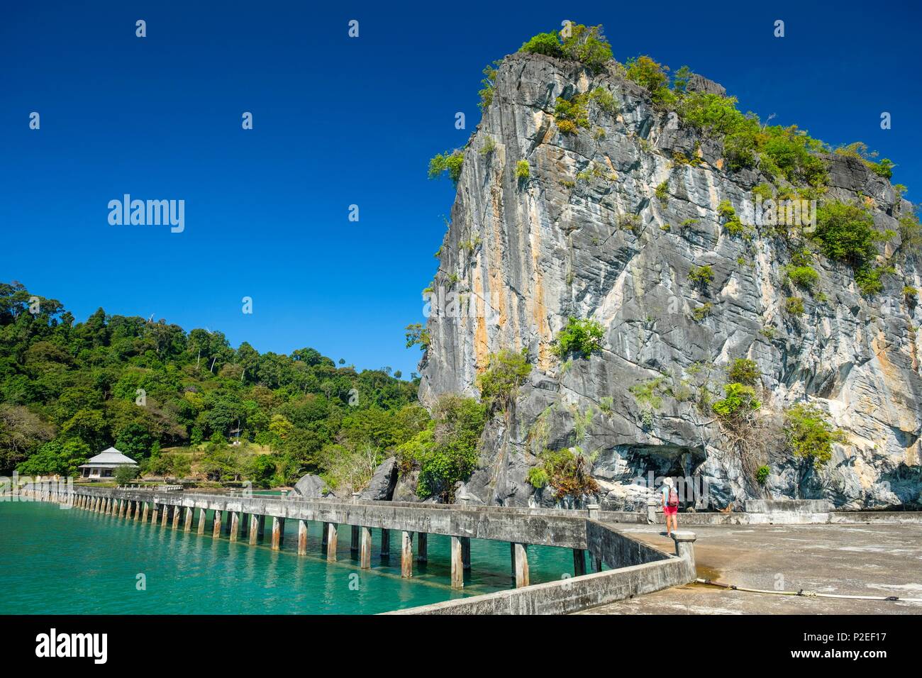 La Thaïlande, province de Phang Nga, Parc national marin de Tarutao, Ko Tarutao island, Ao, Wow Talo rock karstiques émergeant de l'océan Banque D'Images