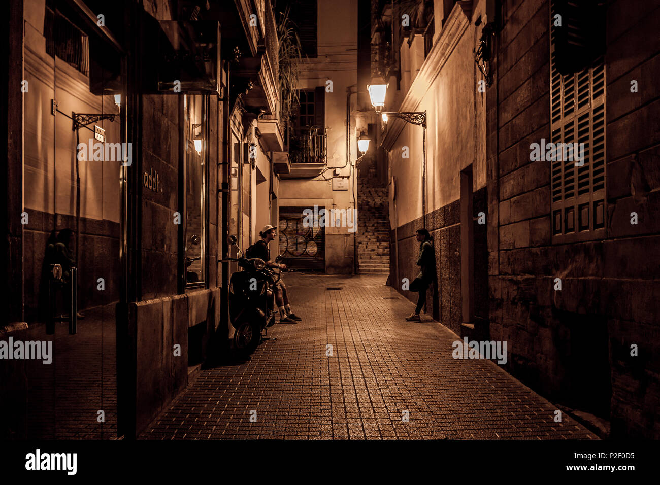 Petite rue pouvez dAnus près de Plaça Mercat, vieille ville de Palma, Palma de Mallorca, Majorque, Îles Baléares, Mer Méditerranée, Espagne Banque D'Images