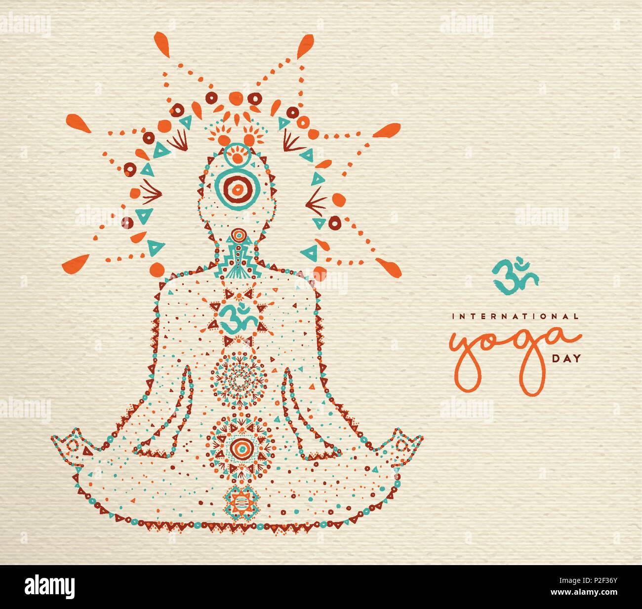 Yoga International day card. Personne en relaxant lotus poser fait de la culture indienne décoration style Boho, illustration de l'exercice de méditation zen. EPS10 v Illustration de Vecteur