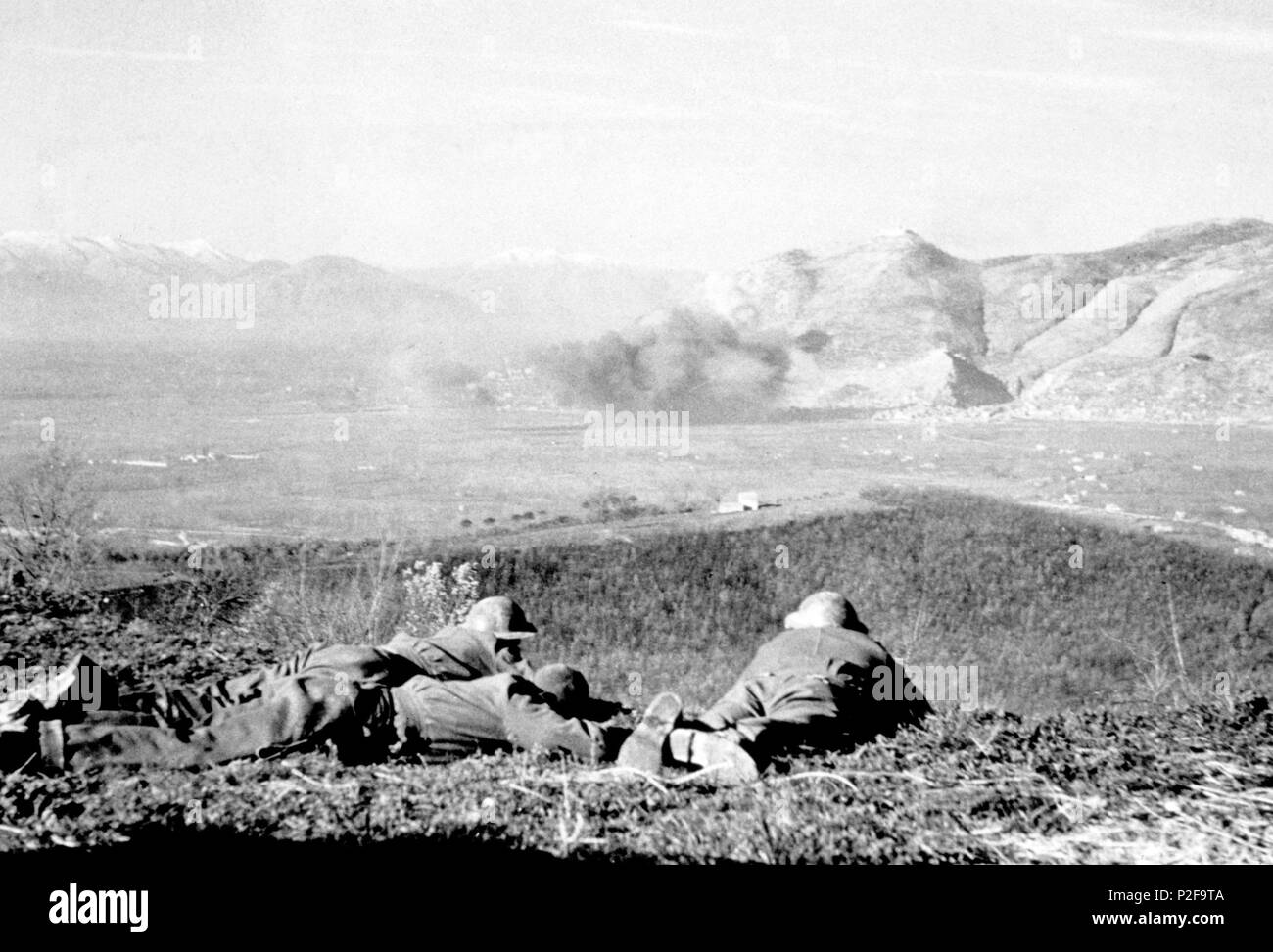 Le bomboing de Cassino comme vu dans une bataille de la O.P.Monte Cassino, mars 1944. Banque D'Images