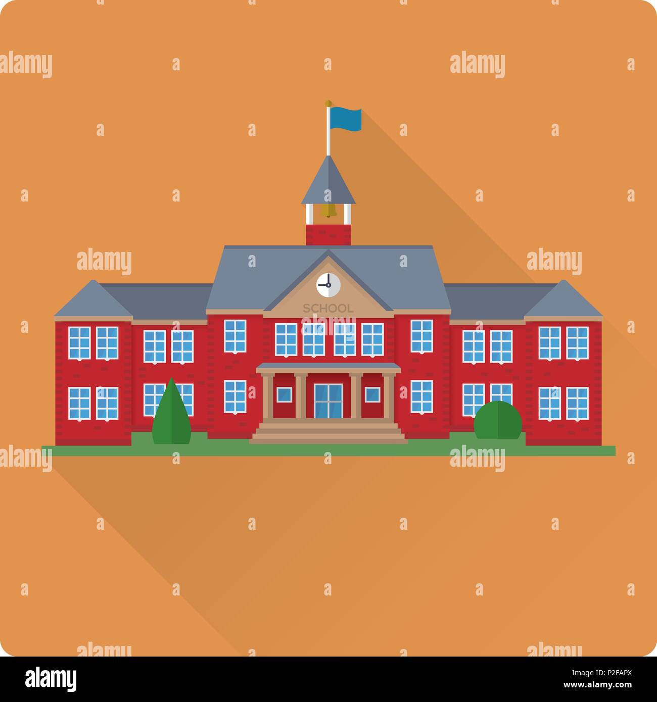 Modèle plat long shadow school house building vector illustration Illustration de Vecteur