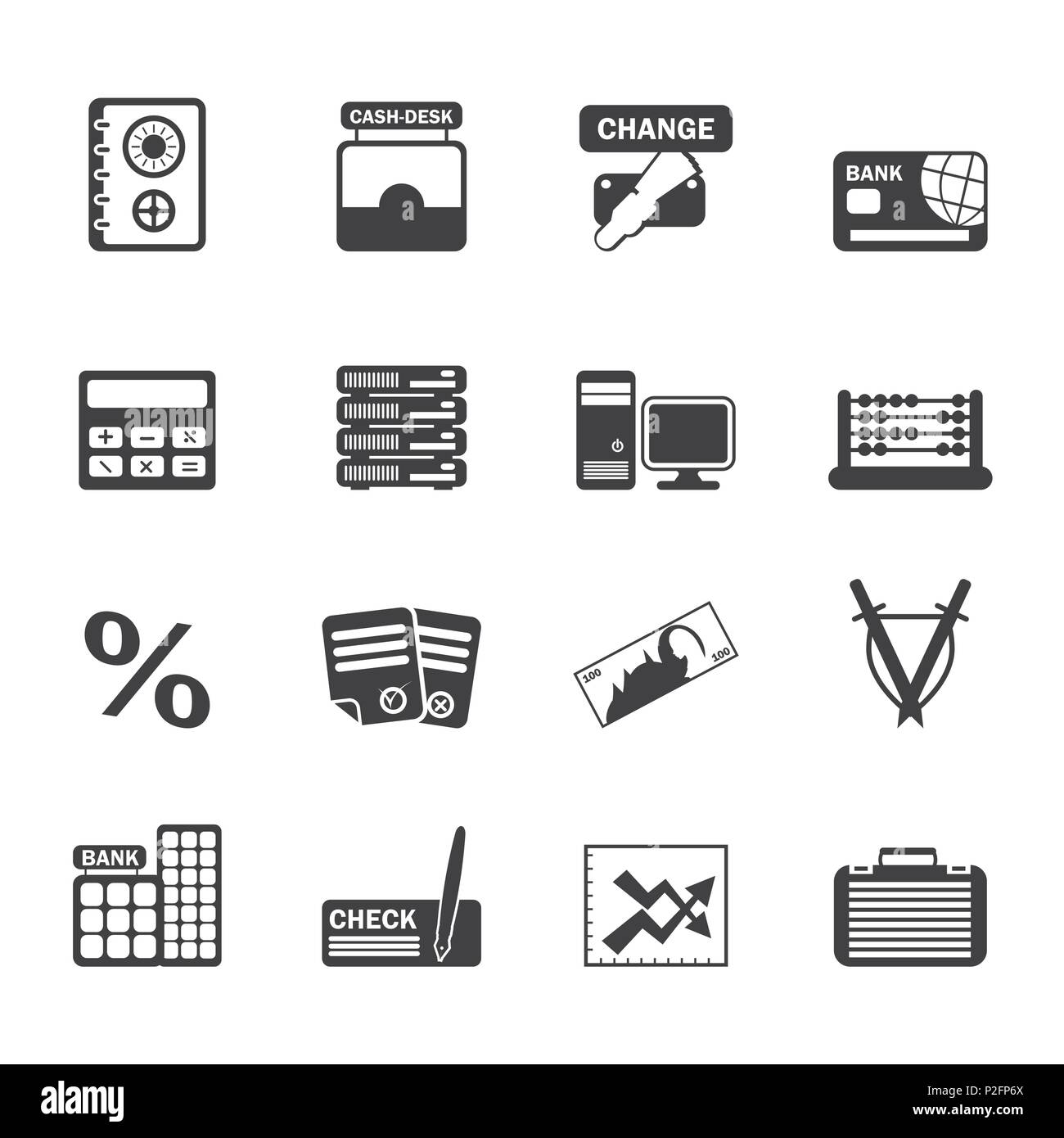 Banque Silhouette, affaires, finances et des icônes de bureau - vector icon set Illustration de Vecteur