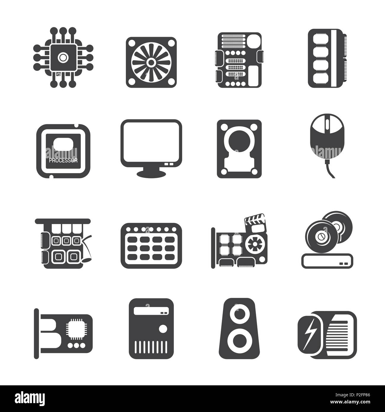 Les performances de l'ordinateur et l'équipement Silhouette Icônes - Vector Icon Set Illustration de Vecteur