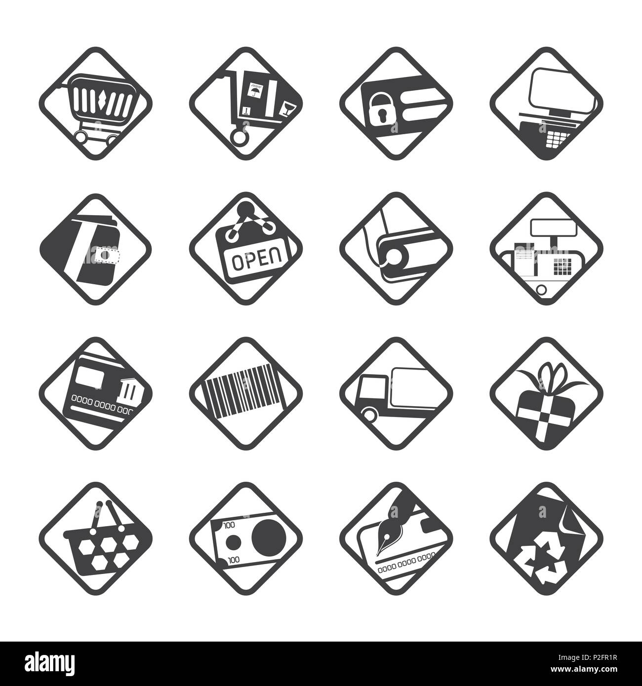 Silhouette Boutique en ligne, e-commerce et site web icons - Vector Icon Set Illustration de Vecteur