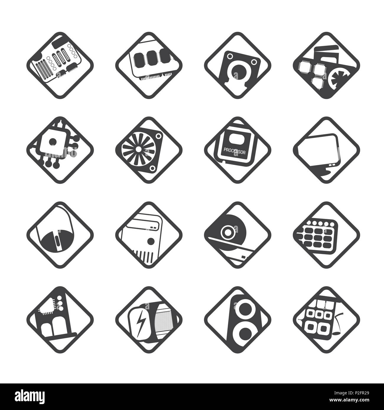 Les performances de l'ordinateur et l'équipement Silhouette icônes - vector icon set Illustration de Vecteur