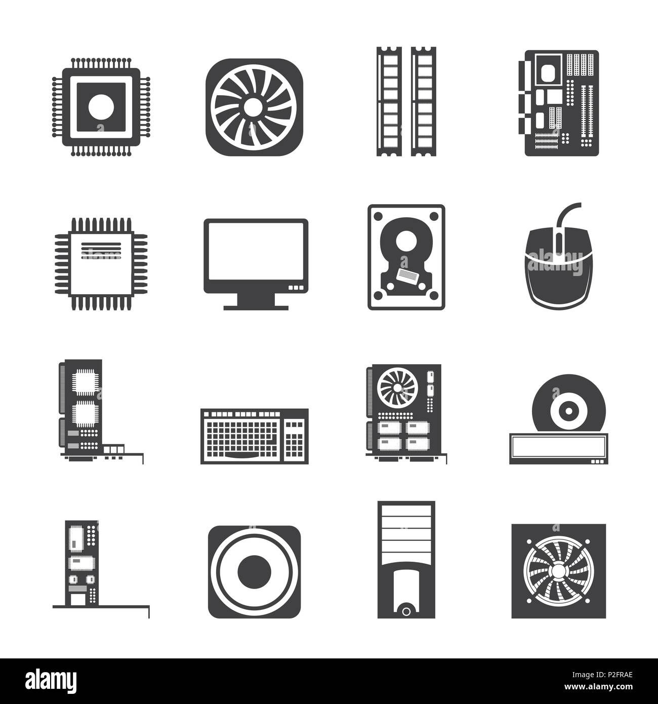 Les performances de l'ordinateur et l'équipement Silhouette icônes - vector icon set Illustration de Vecteur