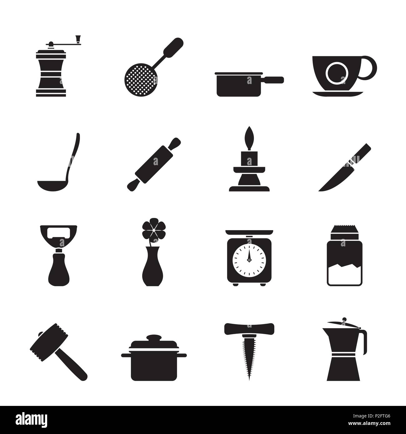 Outils de ménage et cuisine Silhouette icônes - vector icon set Illustration de Vecteur