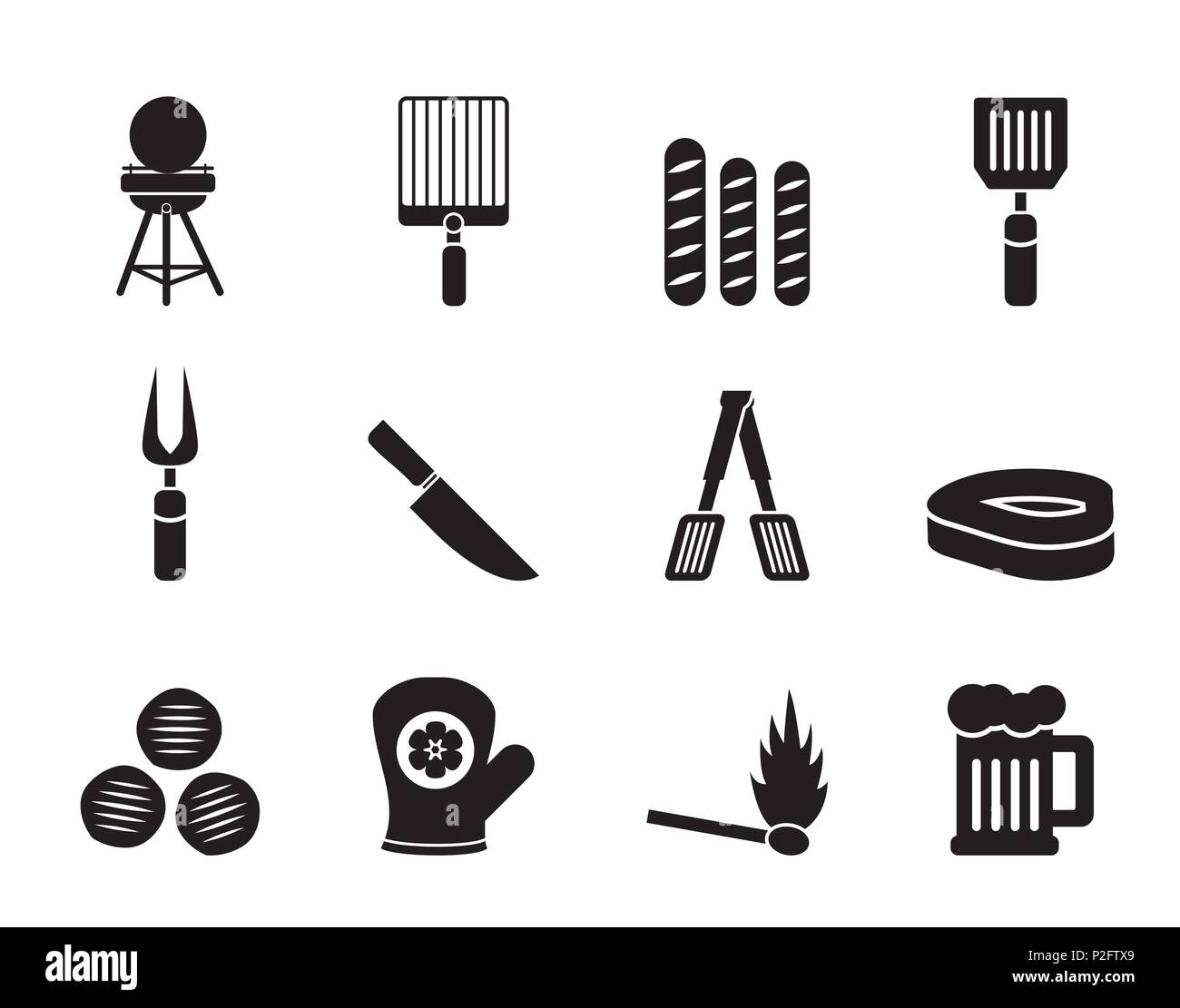 Silhouette pique-nique, barbecue et grill icônes - vector icon set Illustration de Vecteur