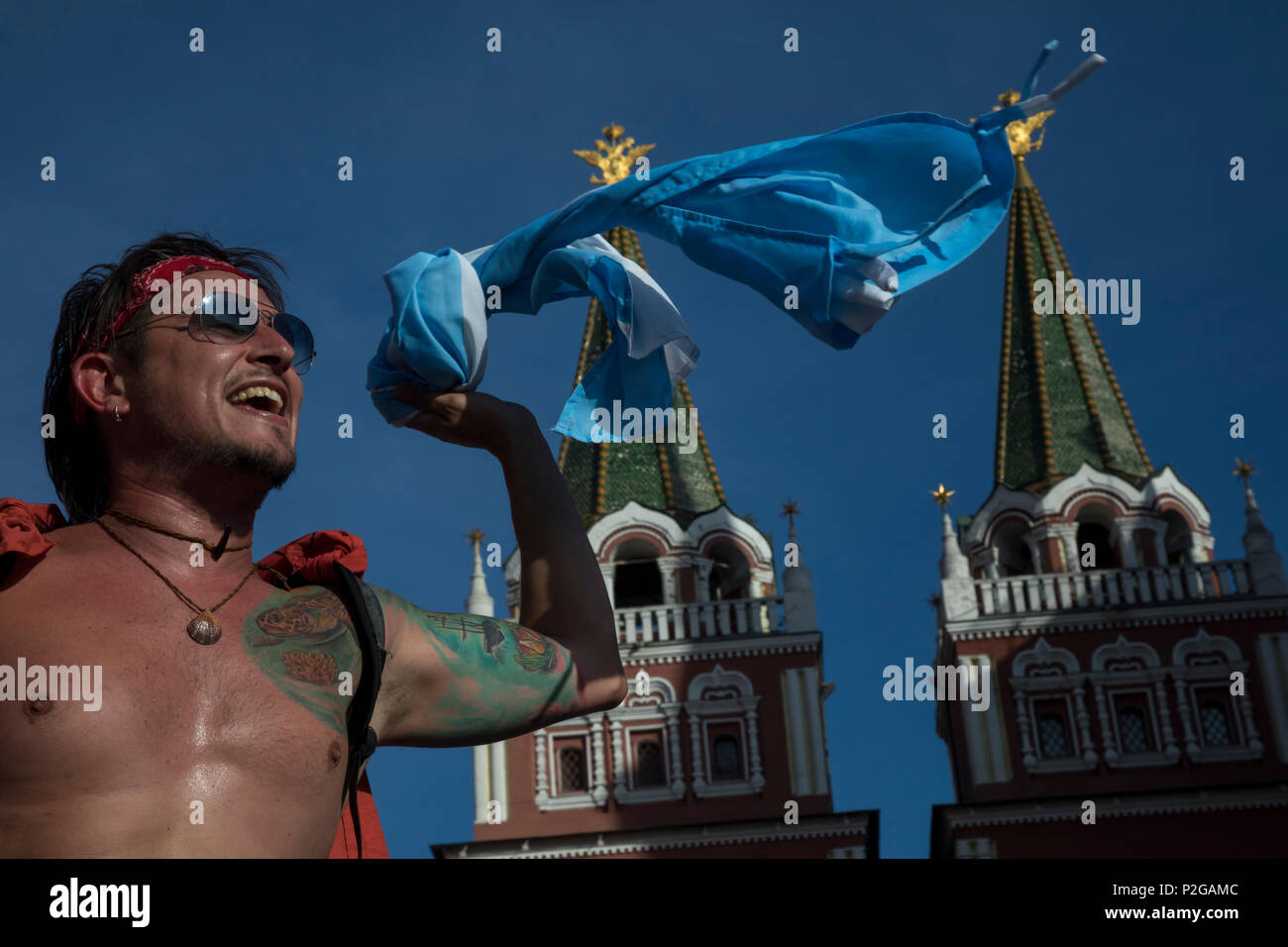 Moscou, Russie. 15 Juin, 2018. Balades autour de fans argentins le centre de Moscou, au cours de la Coupe du Monde FIFA 2018 Russie Crédit : Nikolay Vinokourov/Alamy Live News Banque D'Images