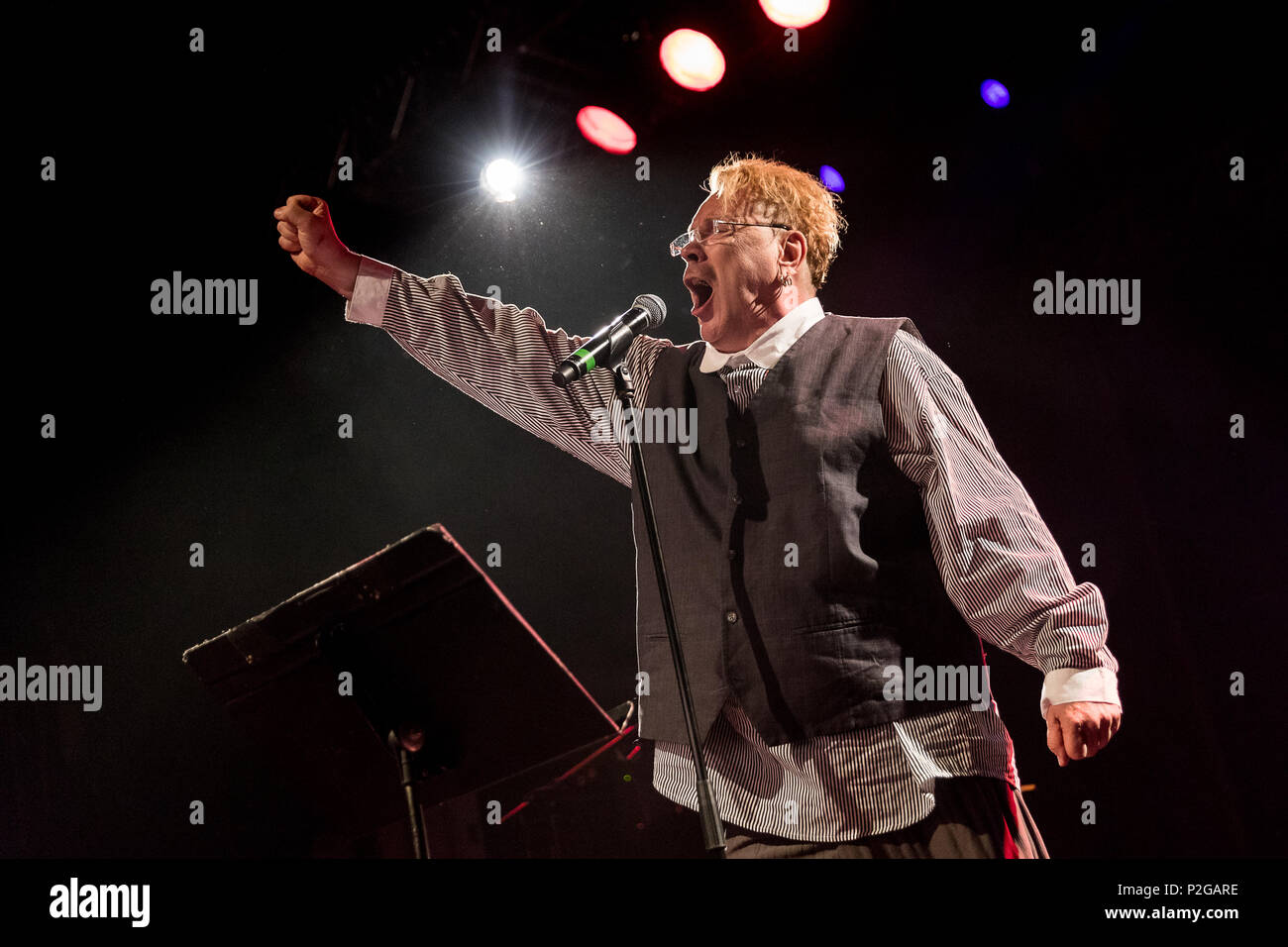 John Lydon (alias Johnny Rotten) de Public Image Ltd effectue sur scène à l'O2 Academy de Sheffield, UK, 15 juin 2018. Banque D'Images